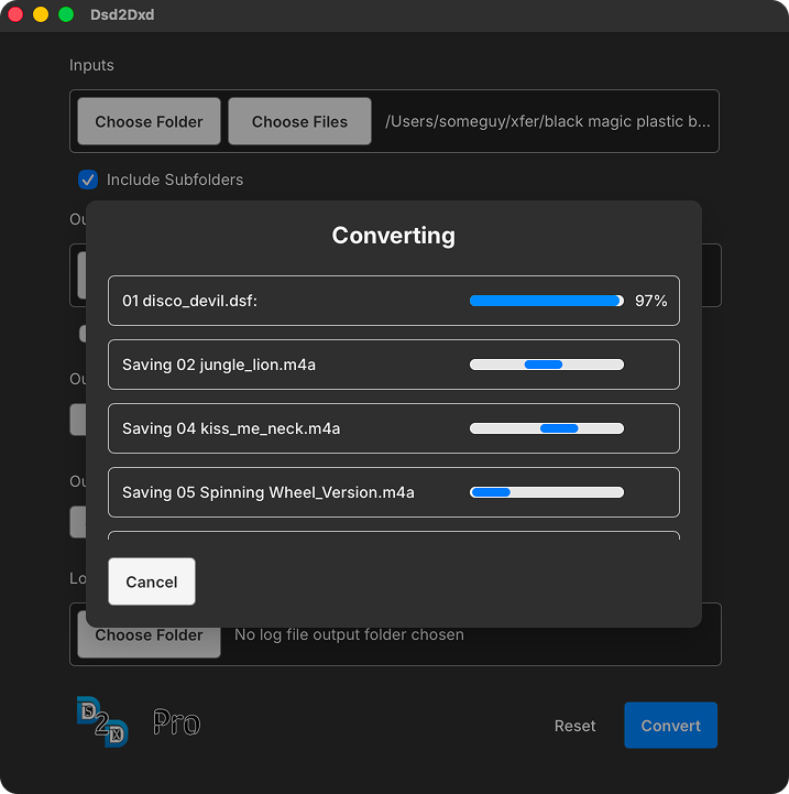 Dsd2Dxd converting audio files